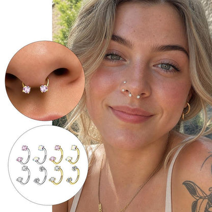 14K Gold Plated CZ Horseshoe Nose Rings