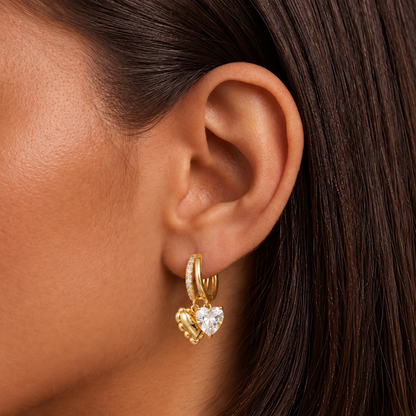 Women 14K Gold Plated Heart-Shaped Pendant Earrings