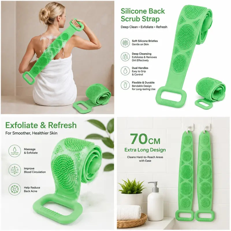 Silicone Double-Sided Bath Brush with Long Handle