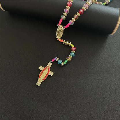 Handmade Rosary Necklace with Green Crystal Beads, Saint Jude & Virgin Mary Medals, Trendy Cross Pendant Jewelry for Men & Women, Trendy Necklace, Cross Necklace, Jewelry For Women, Religious Cross Necklaces