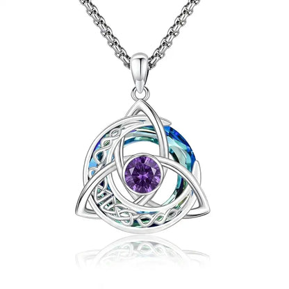 Celtic Birthstone Necklace – Trinity Knot Crescent Moon Pendant for Women