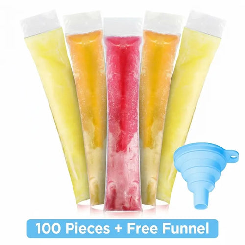 100-Pack Disposable Ice Pop Bags with Funnel
