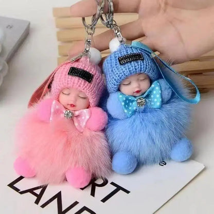 2-Pack Cute Fluffy Plush Sleepy Doll Keychain For Women | Kawaii Bag Car Key Ring Pendant Trinket Gift