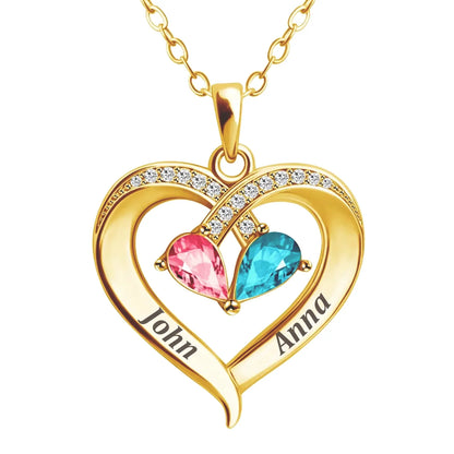 Forever Yours - Birthstone Heart Necklace & Engraved Walnut Box