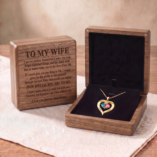 Forever Yours - Birthstone Heart Necklace & Engraved Walnut Box