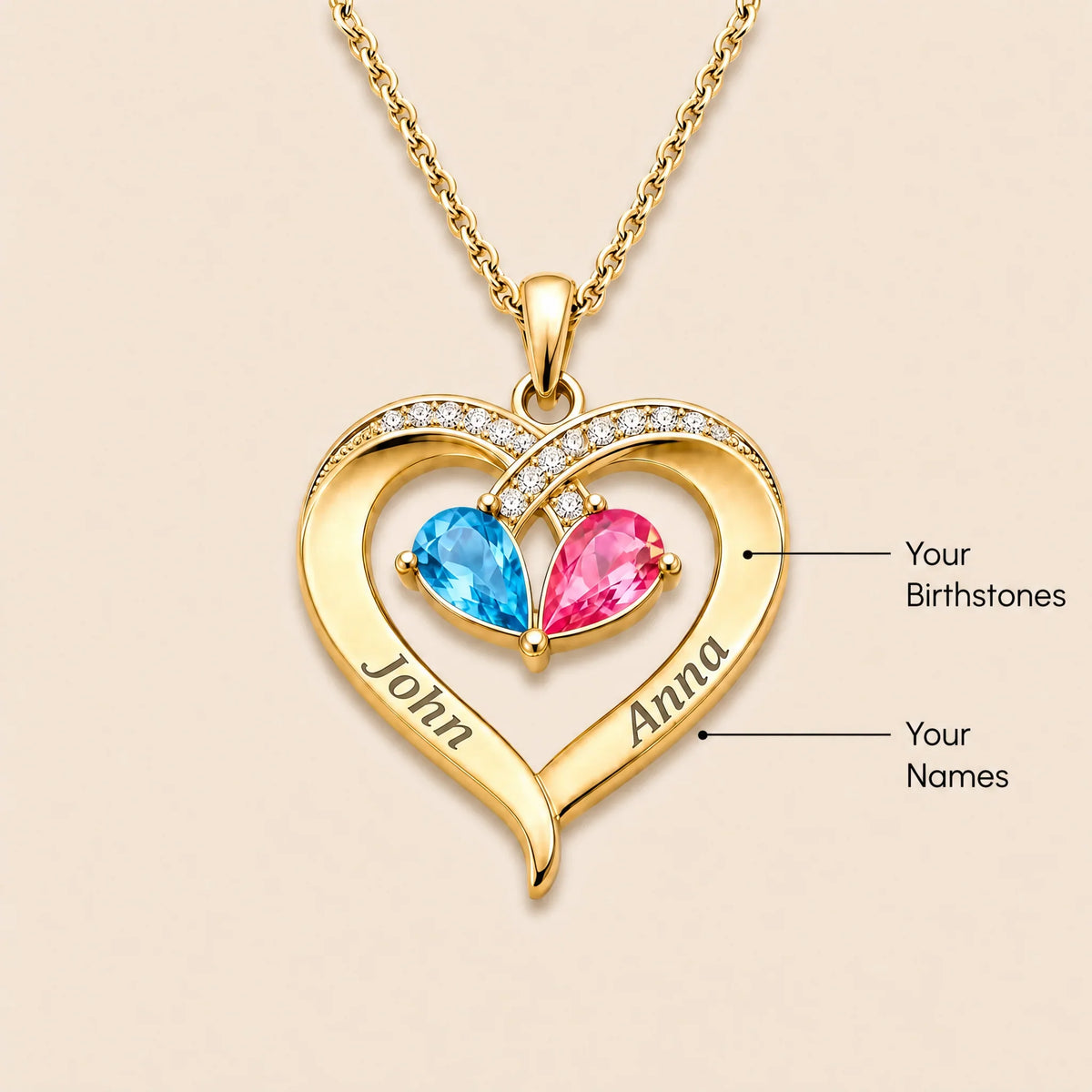 Forever Yours - Birthstone Heart Necklace & Engraved Walnut Box