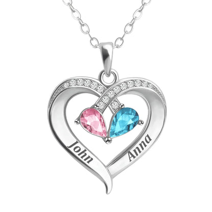 Forever Yours - Birthstone Heart Necklace & Engraved Walnut Box