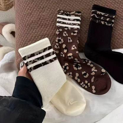 8 Pairs Retro Leopard Striped Socks