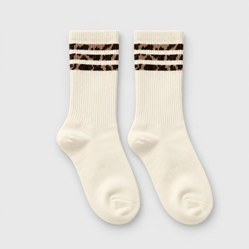8 Pairs Retro Leopard Striped Socks