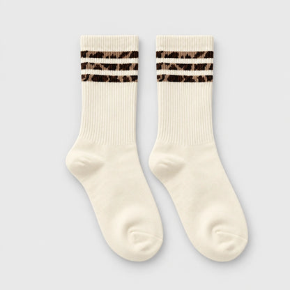 8 Pairs Retro Leopard Striped Socks