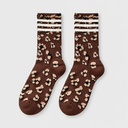 8 Pairs Retro Leopard Striped Socks