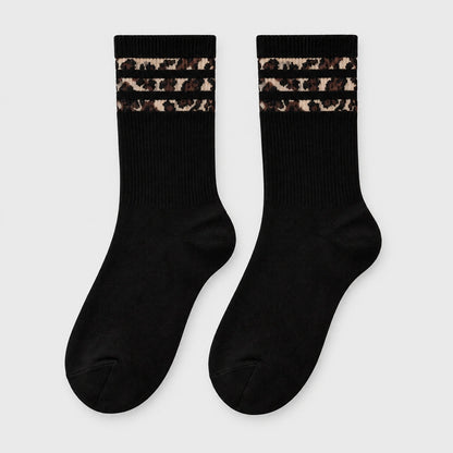 8 Pairs Retro Leopard Striped Socks