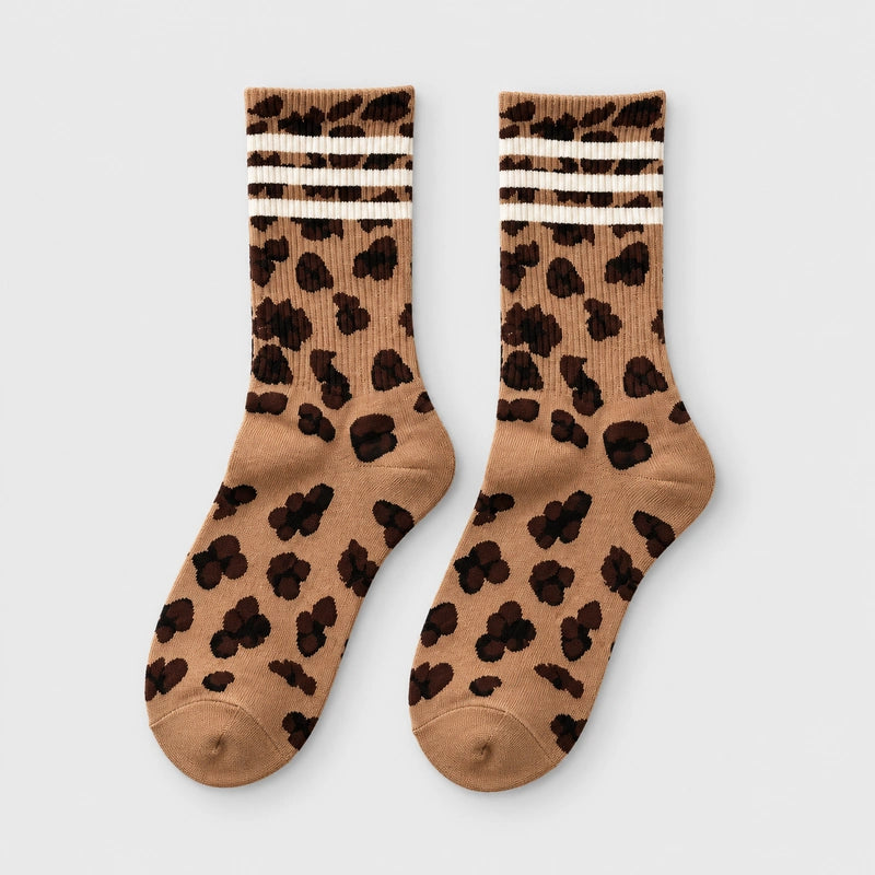 8 Pairs Retro Leopard Striped Socks