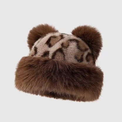 Leopard Print Double Pom Pom Beanie