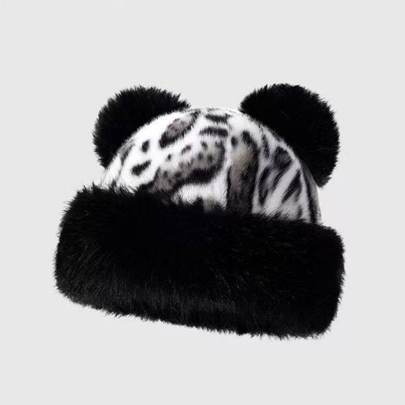Leopard Print Double Pom Pom Beanie