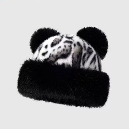 Leopard Print Double Pom Pom Beanie