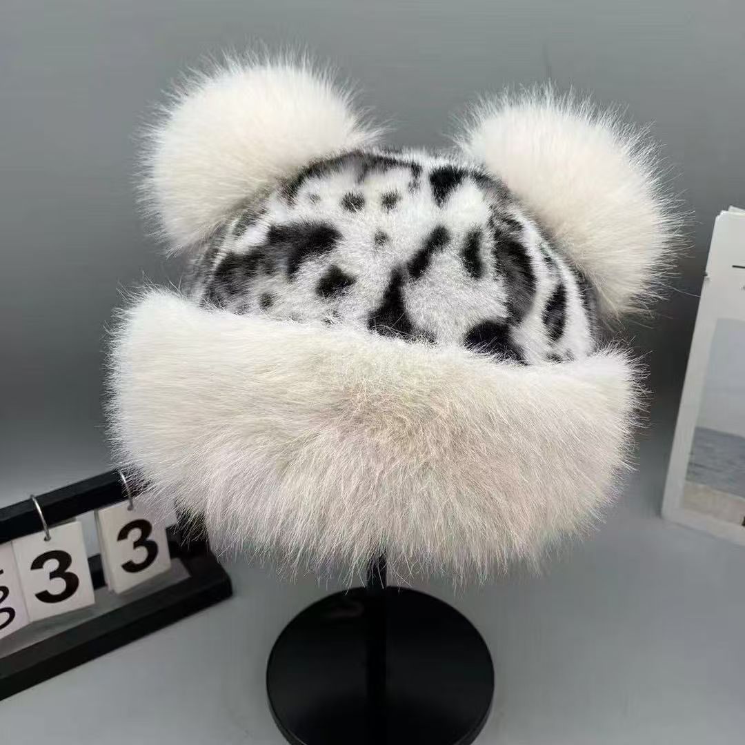 Leopard Print Double Pom Pom Beanie