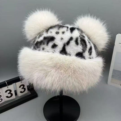 Leopard Print Double Pom Pom Beanie