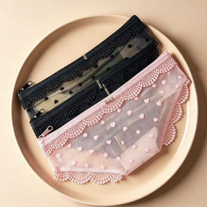 Y2K Lace Heart Panties-Shaped Mesh Cosmetic Bag