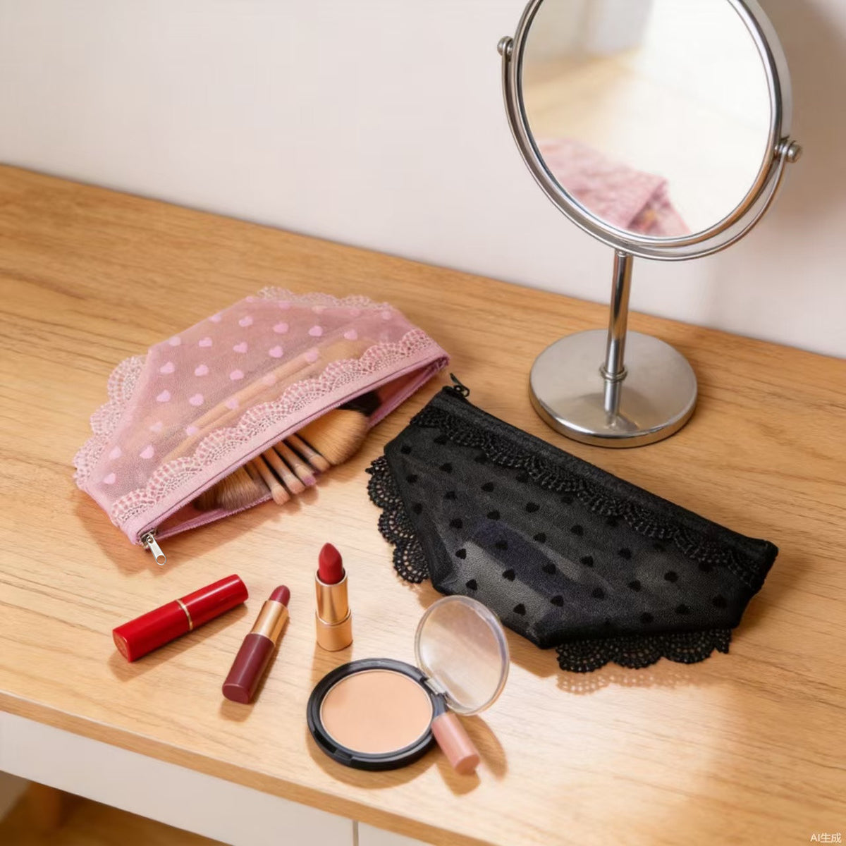 Y2K Lace Heart Panties-Shaped Mesh Cosmetic Bag