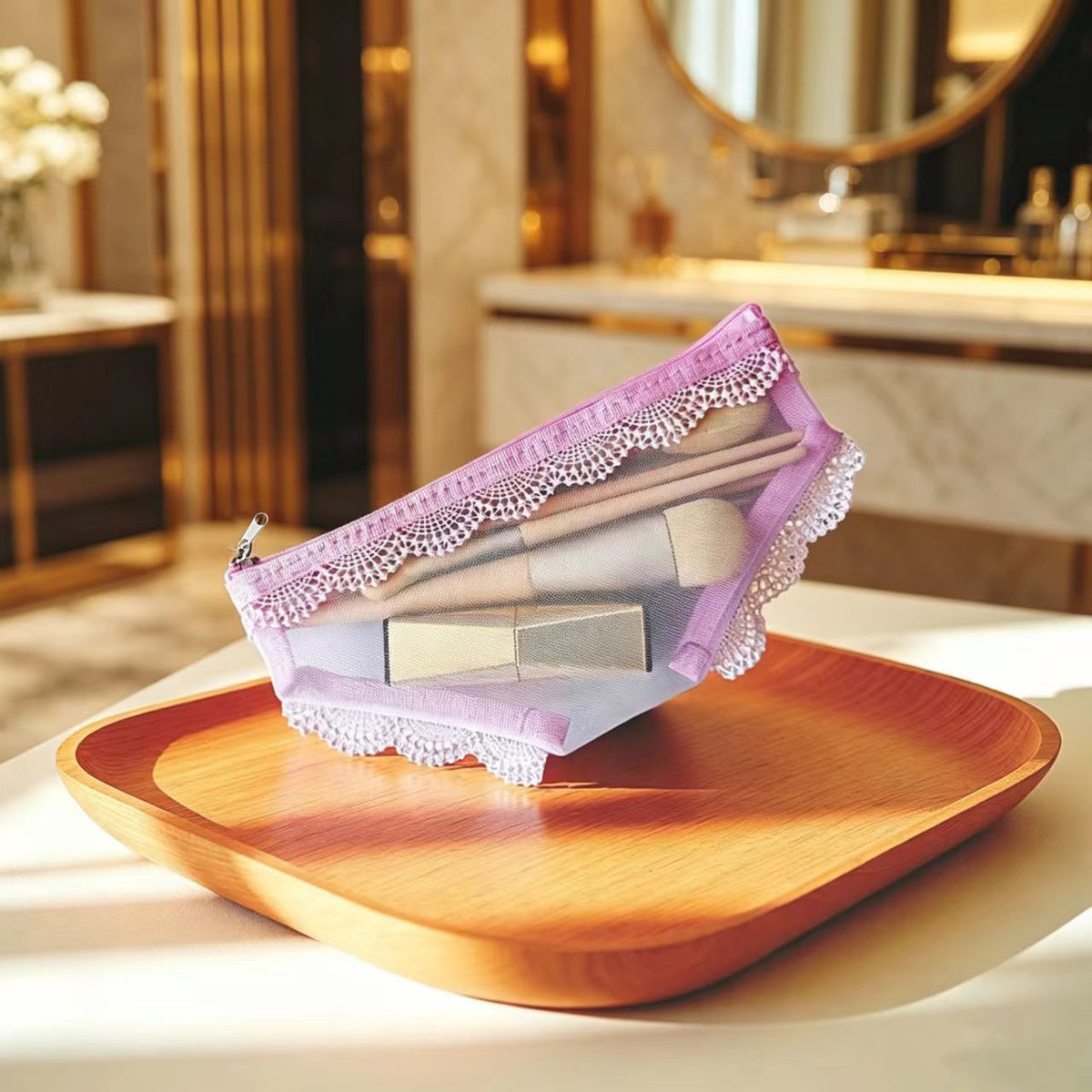 Y2K Lace Heart Panties-Shaped Mesh Cosmetic Bag