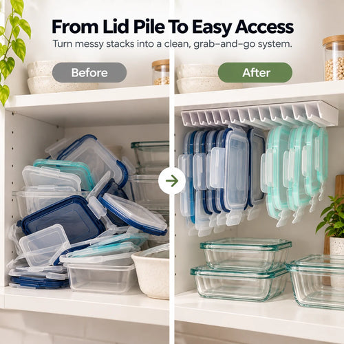 🧺✨ Under-Shelf Food Container Lid Organizer 🍱🤍 | Space-Saving Kitchen Cabinet Storage Rack 🏡🗂️ | Smart Kitchen Organization Solution ✨🥣