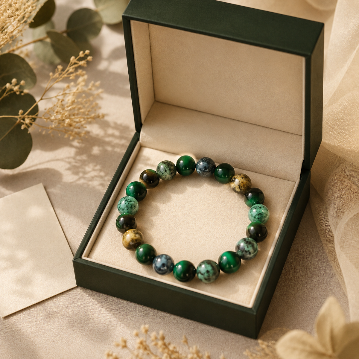 Golden Wish Mixed Green Stone Stretch Bracelet