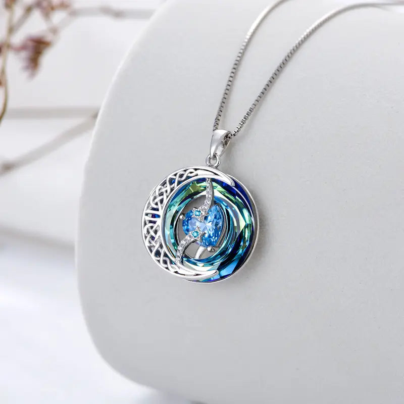 925 Sterling Silver Moon & Star Birthstone Necklace