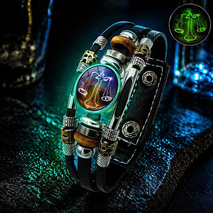 🎁 Buy 1, Get 1 FREE! Glow-in-the-Dark Leather Zodiac Sign Bracelet for Men & Women (6.9/8.1 inches) – Personalized Constellation Jewelry ✨♑️