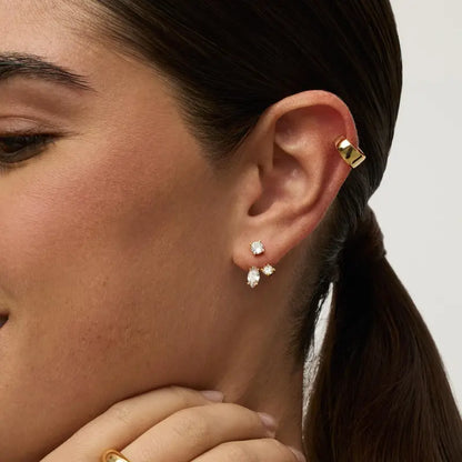 18K Gold Plated Sterling Silver Posts Cubic Zirconia Ear Jacket Statement Earrings for Women | Front & Back Stud Earring Jackets