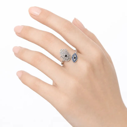 Adjustable Hamsa Evil Eye Ring
