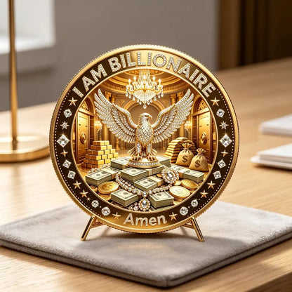 888 Infinite Wealth Coin, 'i Am Billionaire' Eagle Feng Shui Coin, Metal Material, Creative Gift, Place at Home or Office, Lucky Money Coin