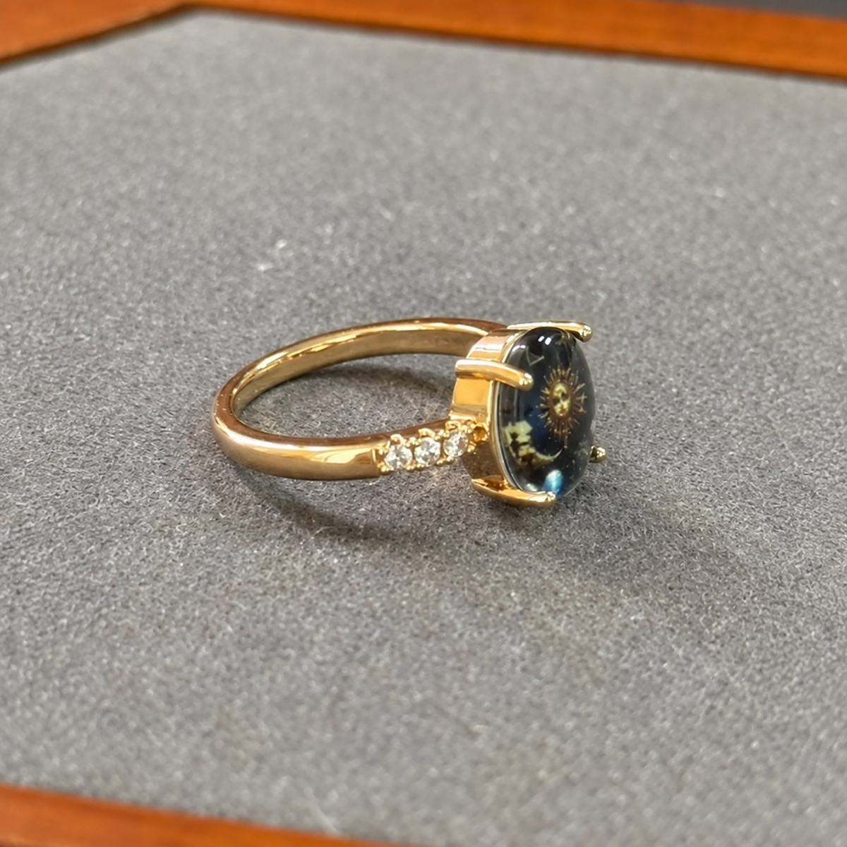 Copper Plain Sun & Moon Celestial Enamel Gold Fashion Ring
