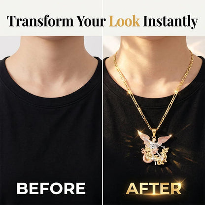 Tri-Tone Angel Guardian Pendant Necklace – Elegant & symbolic