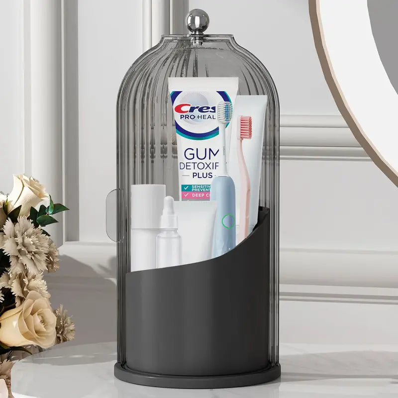 360° Rotating Toothbrush Holder with Cover – Compact Bathroom Organizer