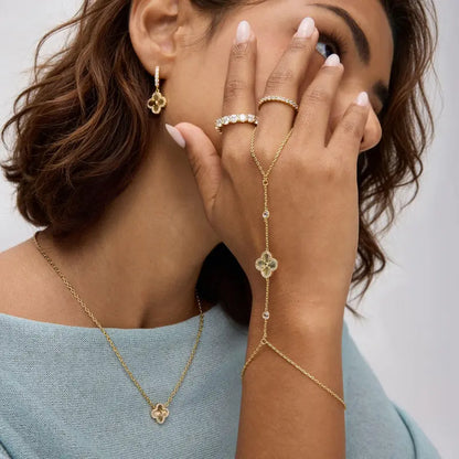 14K Gold Plated Adjustable Ring to Bracelet Hand Jewelry