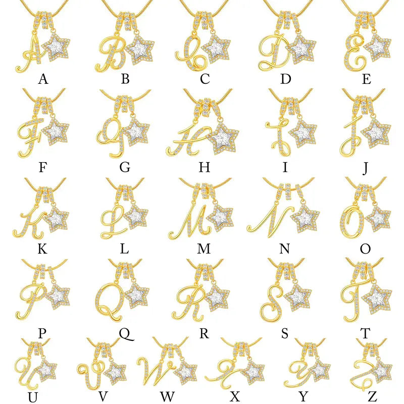 26-letter gold pendant with star decorations