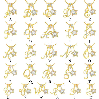 26-letter gold pendant with star decorations