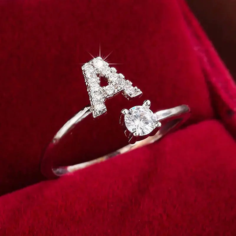Adjustable Initial Ring – Zircon 26-Letter Band