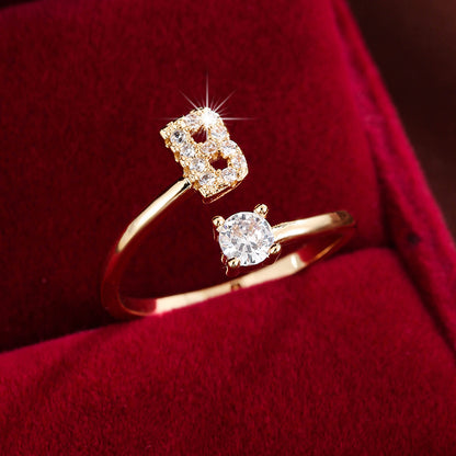 Adjustable Initial Ring – Zircon 26-Letter Band
