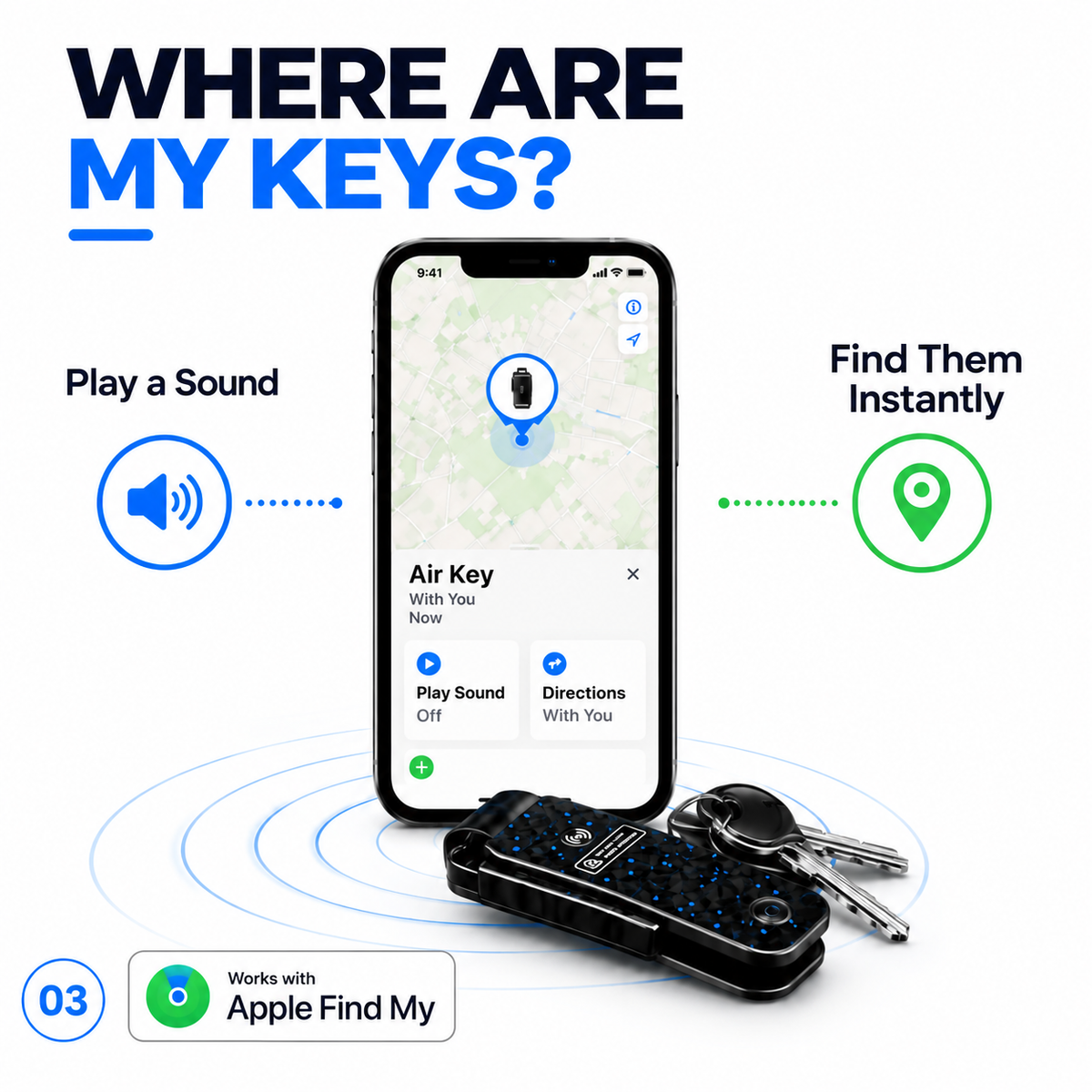 Smart Key Organizer with Apple Find My – Compact Key Holder