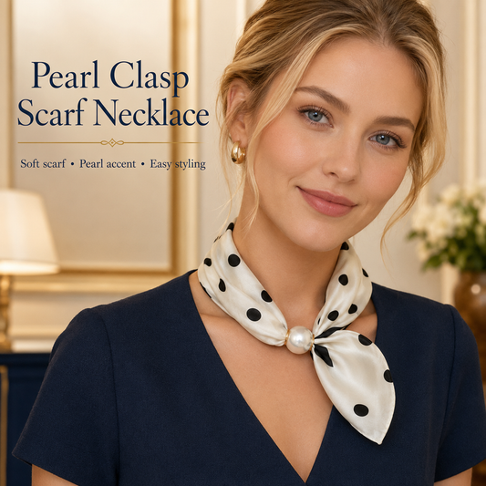 Pearl Clasp Printed Scarf Necklace