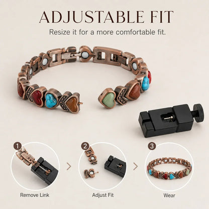 Vintage Copper Heart Gemstone Bracelet