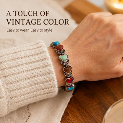 Vintage Copper Heart Gemstone Bracelet