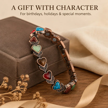 Vintage Copper Heart Gemstone Bracelet