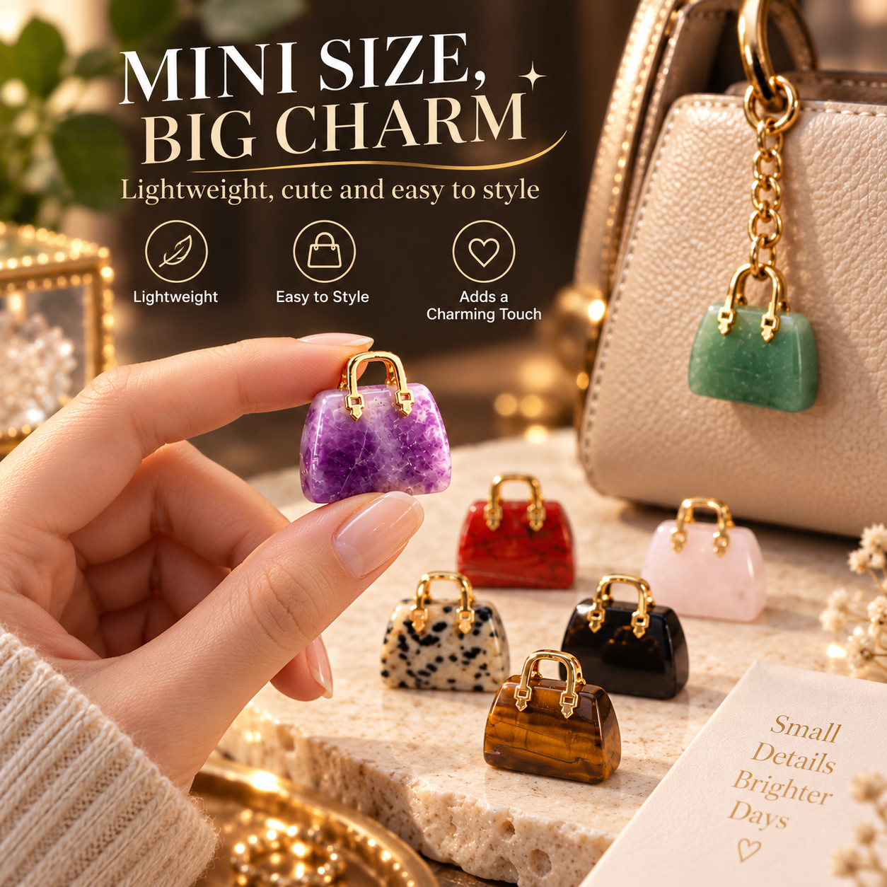 Mini Natural Crystal Handbag Charms – DIY Jewelry Pendants