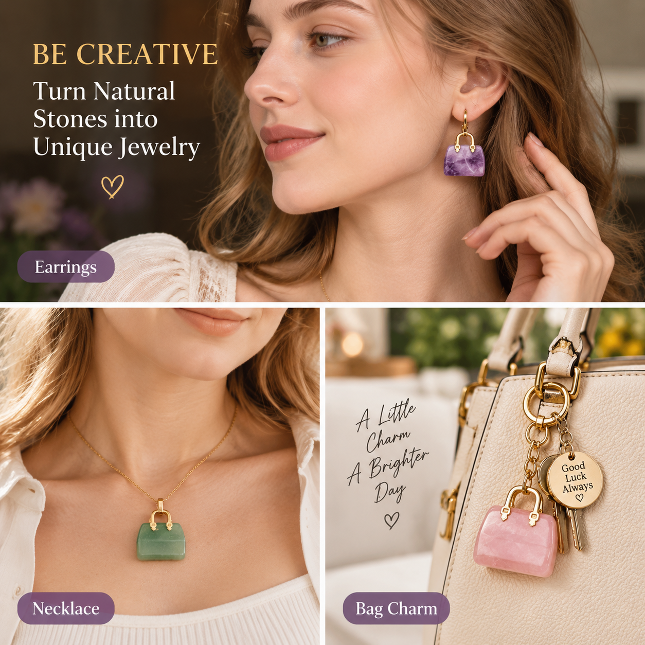 Mini Natural Crystal Handbag Charms – DIY Jewelry Pendants