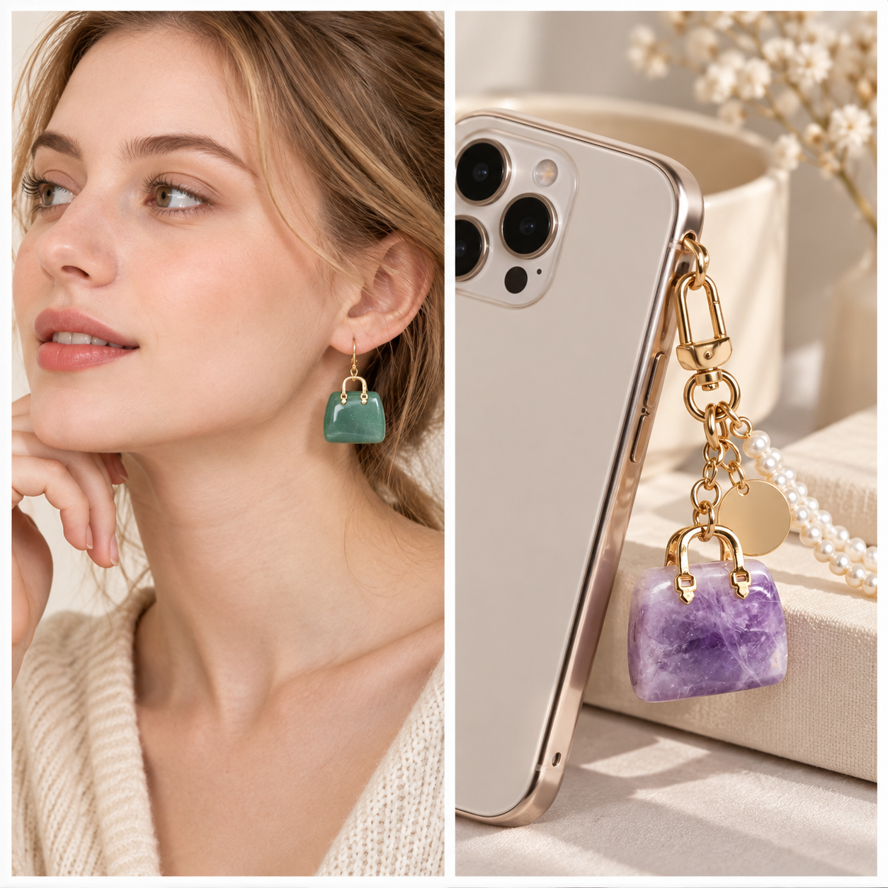 Mini Natural Crystal Handbag Charms – DIY Jewelry Pendants