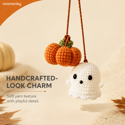 Handmade Crochet Ghost & Pumpkin Rear View Mirror Hanging Car Charm