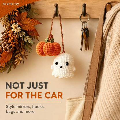 Handmade Crochet Ghost & Pumpkin Rear View Mirror Hanging Car Charm